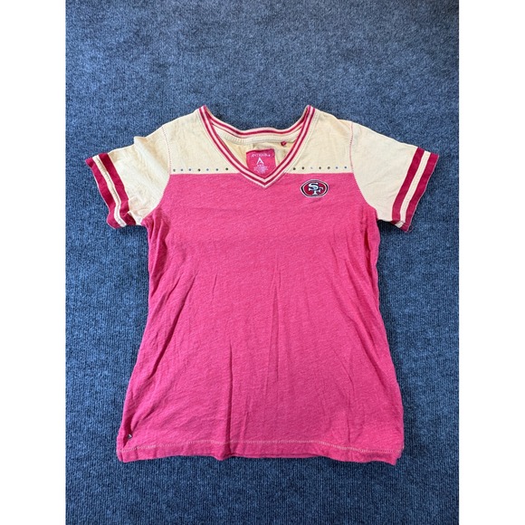 Antigua Tops - Antigua San Francisco 49ers Womens Red Gold V-Neck Rhinestone T-Shirt Medium